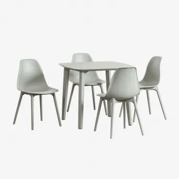 Set Van Vierkante Tuintafel 85x85 Cm En 4 Stoelen Van Polypropyleen Scand Groen – Khaki - Sklum