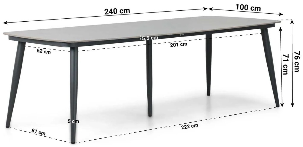 Tuinset 6 personen 240 cm Aluminium/wicker Grijs Garden Collections Boston/Vienna