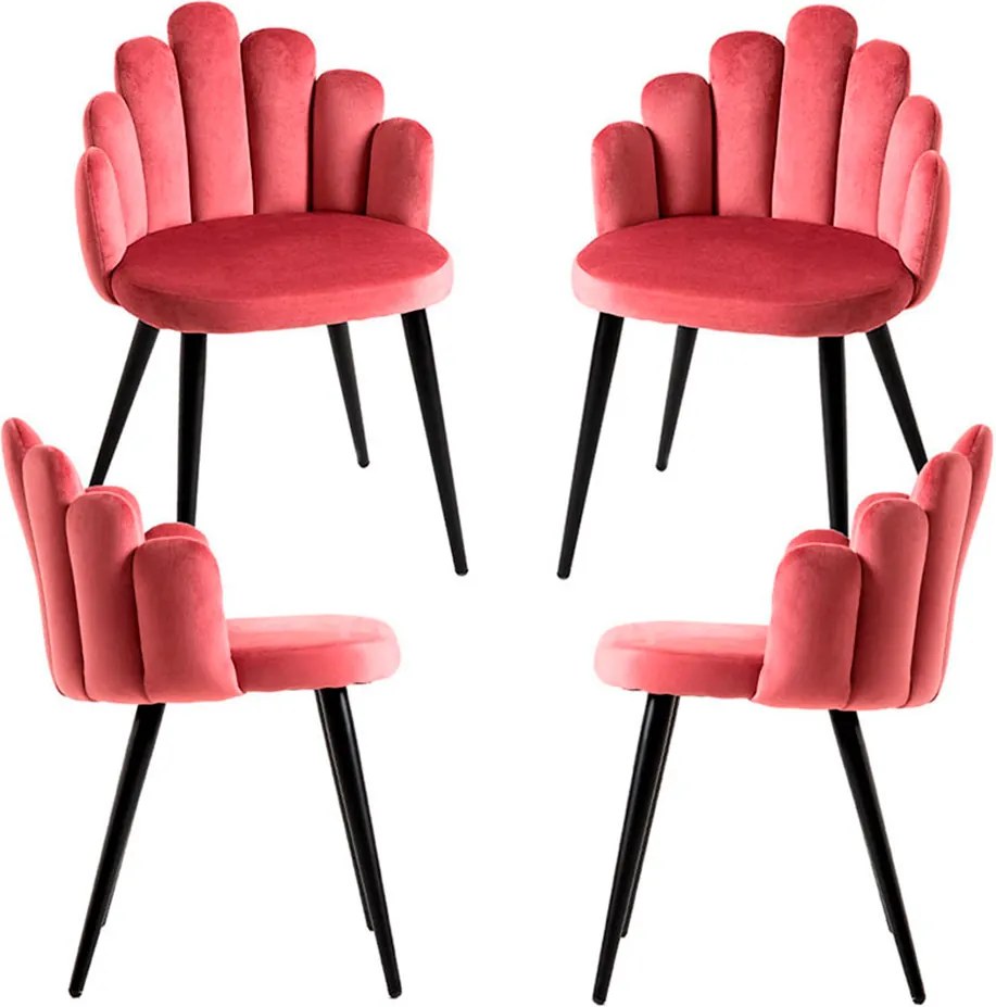 Set 4 Hand Fluwelen Stoelen Zwarte Poten