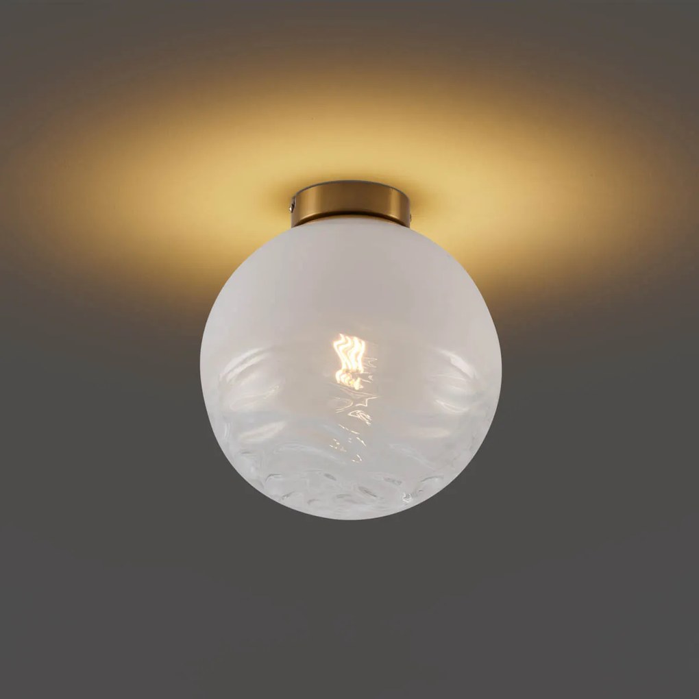 Design plafondlamp messing met wit fading glas - Pillon