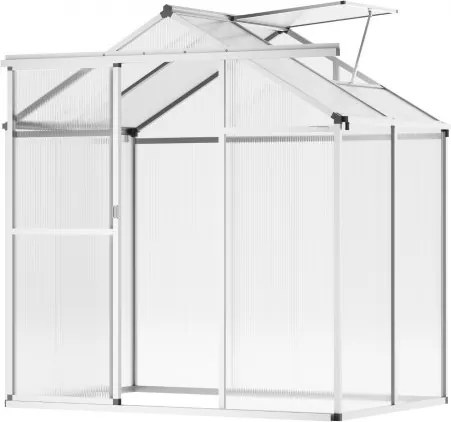 VEVOR Polycarbonaat kas, 184x126x193cm, plantenkas met verstelbare ventilatieramen, paviljoenkas met schuifdeur, inloopkas van aluminium voor in de tuin