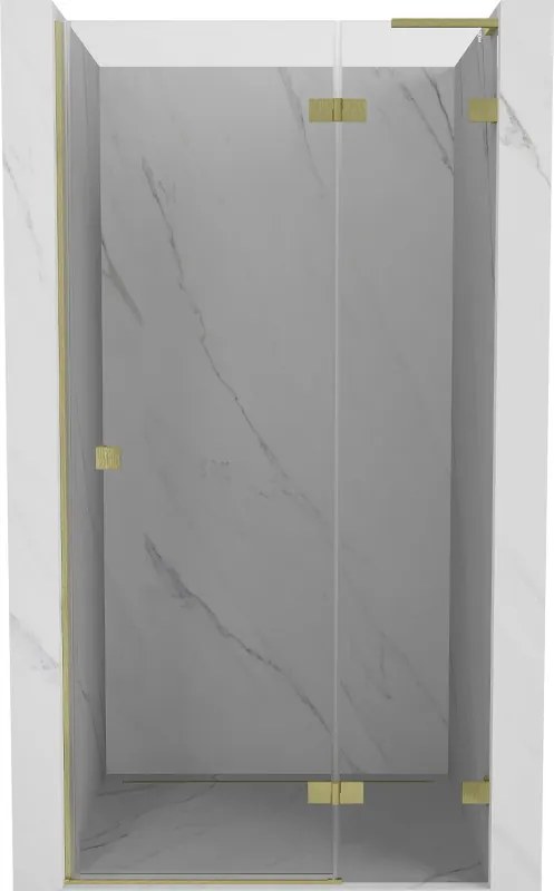 Mexen Lunar L douchedeur scharnierend rechts 80 cm, transparant, geborsteld goud - 834L-080-000-55-00-P