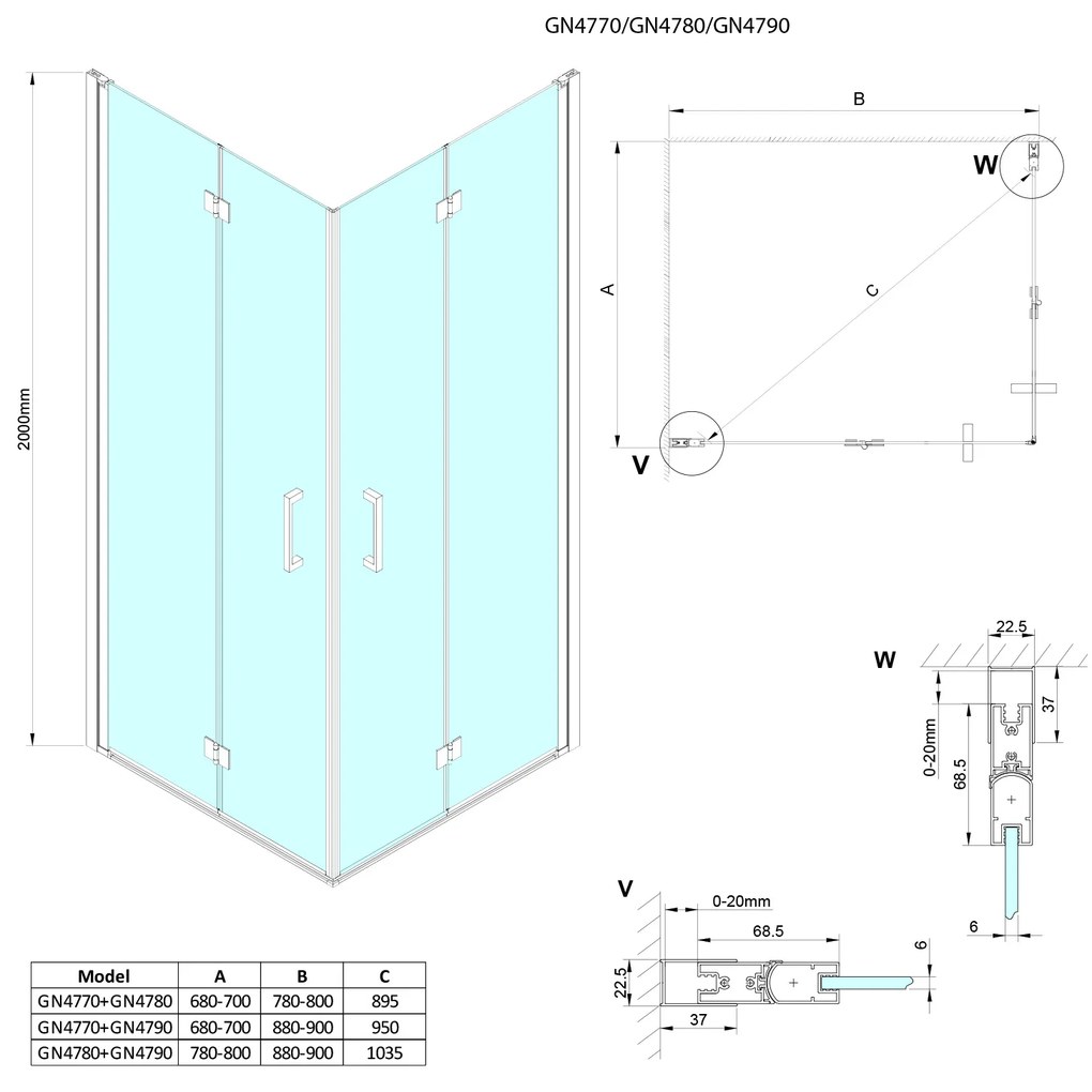 Gelco Loro douchecabine met vouwdeuren 70x90cm chroom