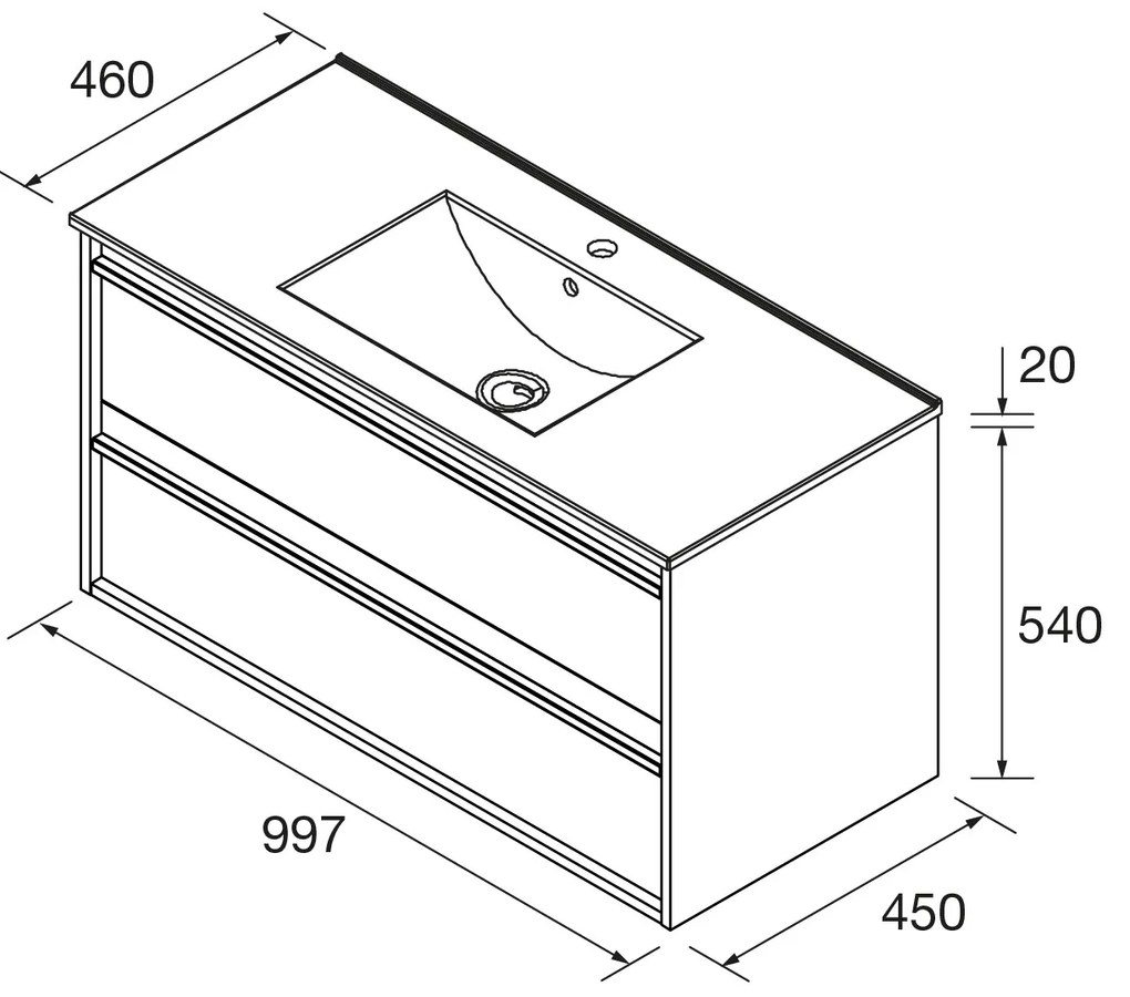 Muebles Resh badmeubel 100cm met 2 lades en wastafel legergroen