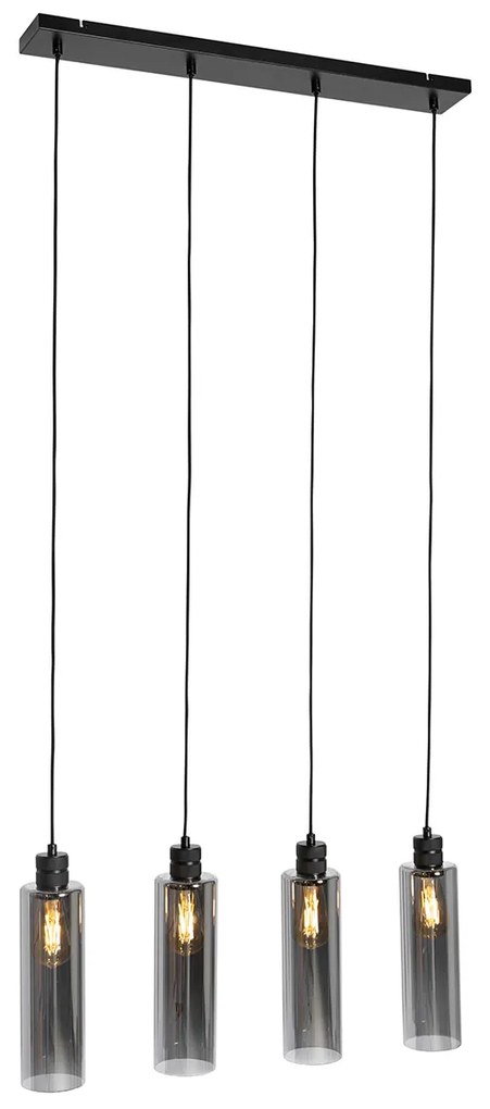 Moderne hanglamp zwart met smoke glas 4-lichts - Stavelot