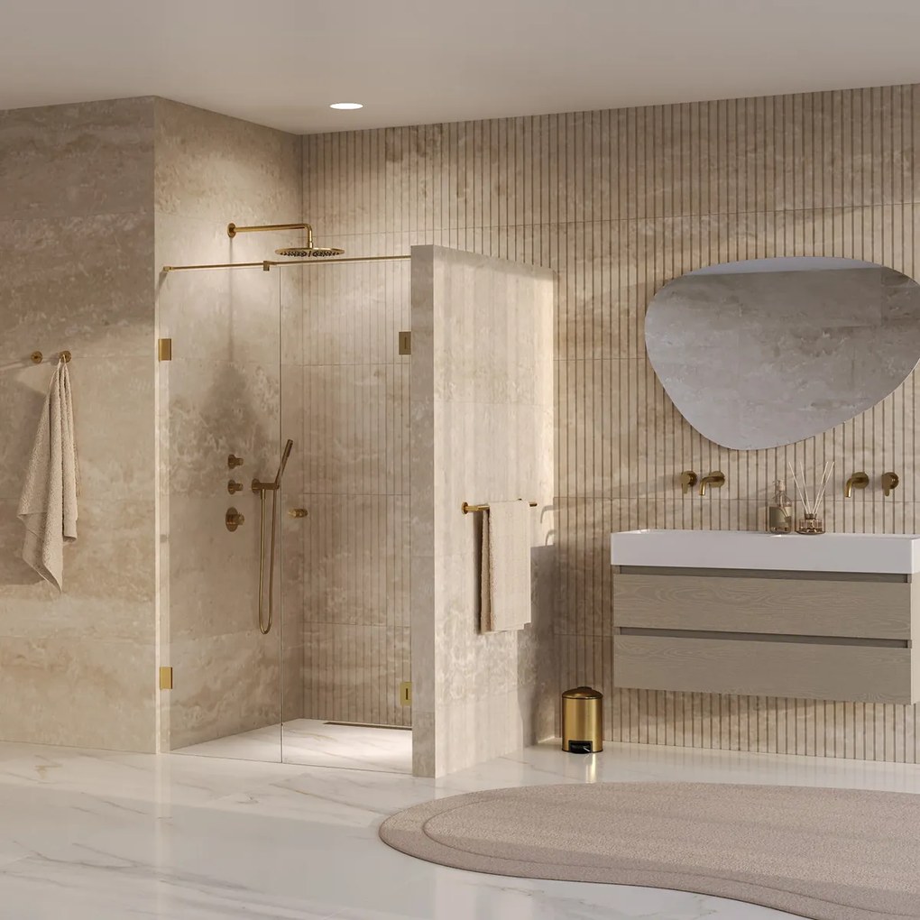 Brauer Void Carving profielloze nisdeur 110cm met draaideur 60cm aan muur messing geborsteld PVD