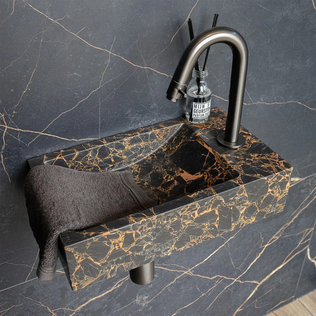 Saniclear Athens Portoro Gold fonteinset met gebogen kraan in gunmetal