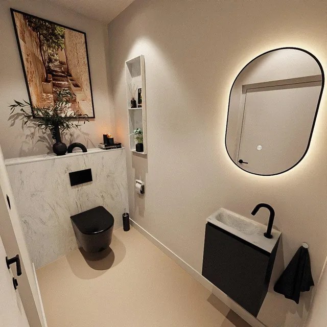 MONDIAZ TURE-DLUX 40cm toiletmeubel Urban. EDEN wastafel Opalo positie links. Met 1 kraangat. TUREDX40URBL1OPA