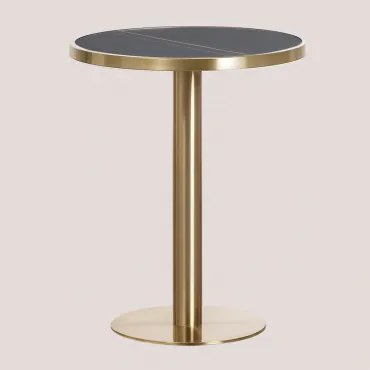 Ronde Bartafel Ø60 Cm In Gres Xiren Zwart - Geborsteld Goud - Sklum
