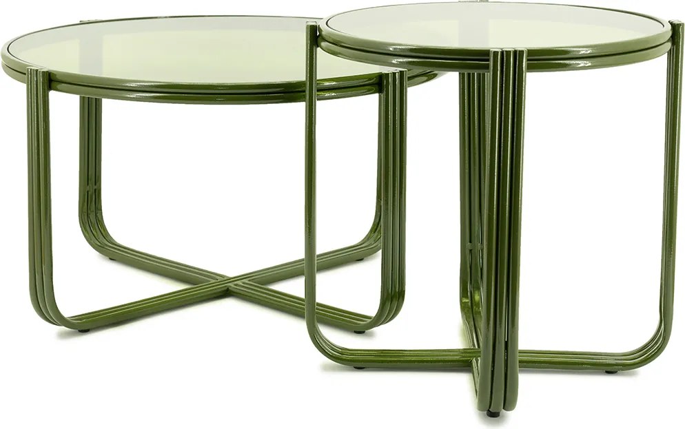 Retro Bijzettafel Glas Groen - 42 X 42cm.