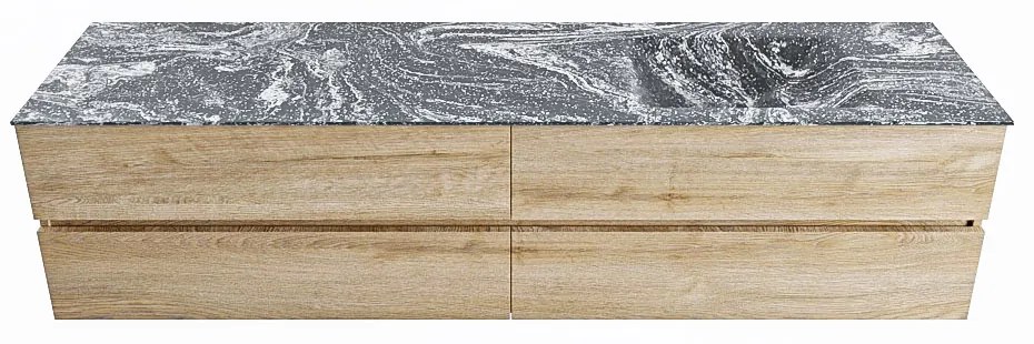 Mondiaz Vica DLux badmeubel 200cm washed oak 4 lades met wastafel lava rechts zonder kraangat