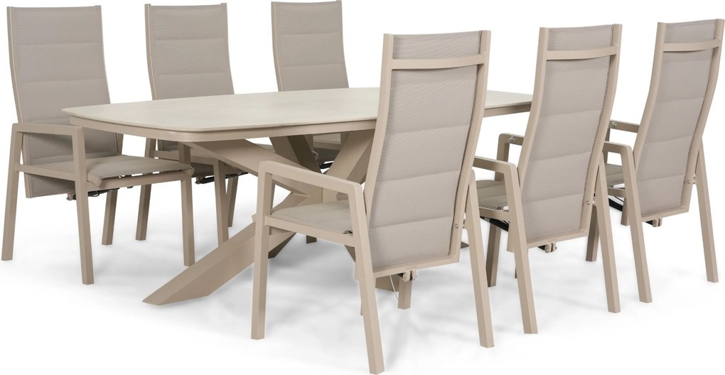 Tuinset 6 personen 220 cm Aluminium Taupe Lifestyle Garden Furniture Essence/Belluno