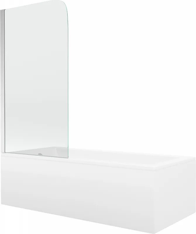 Mexen Cubik rechthoekig bad 150 x 70 cm met ombouw en 1-delige wand 70 cm, transparant, chroom - 550315070X9007010100