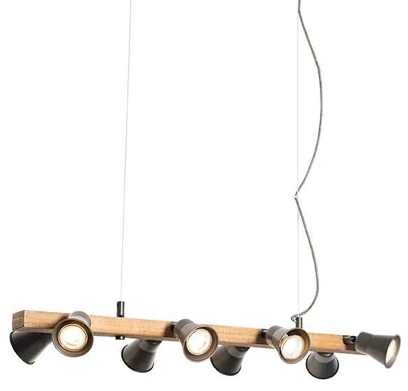 Eettafel / Eetkamer Landelijke hanglamp zwart met hout 8-lichts - Jelle Landelijk GU10 Binnenverlichting Lamp