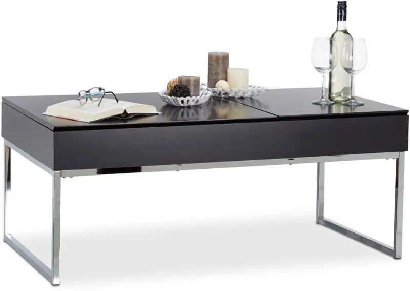 Salontafel uitklapbaar - bijzettafel lift mechanisme - design tafel met opslag zwart