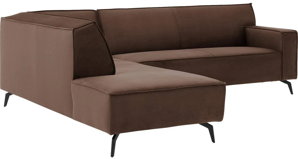 Goossens Basic Hoekbank Edolo bruin, stof, urban industrieel met ligelement links