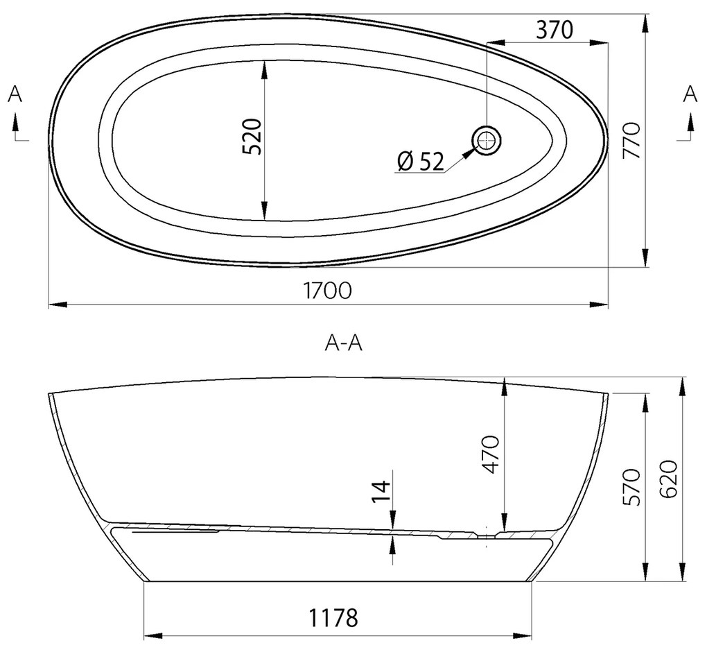 Gelco Elipsie vrijstaand bad wit glans mineraalmarmer 170x80cm