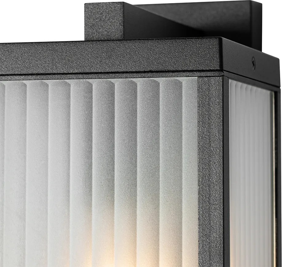 Buiten wandlantaarn zwart met ribbel glas en schemersensor - Charlois
