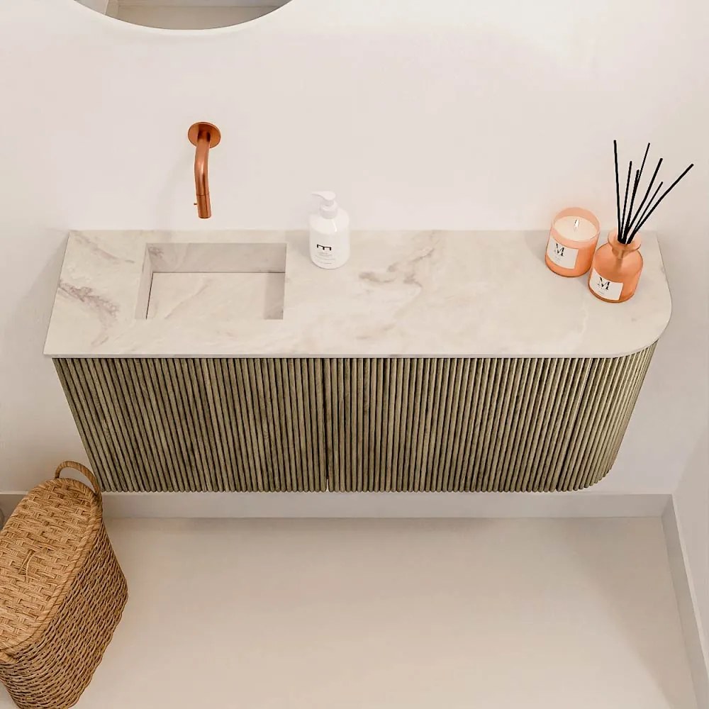 Mondiaz Joya DLux 90cm toiletmeubel ronding rechts dusk met wastafel faye links zonder kraangat frappe