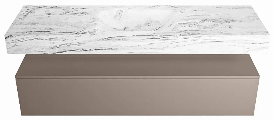 Mondiaz Alan DLux badmeubel 150cm smoke 1 lade met wastafel glace midden zonder kraangat