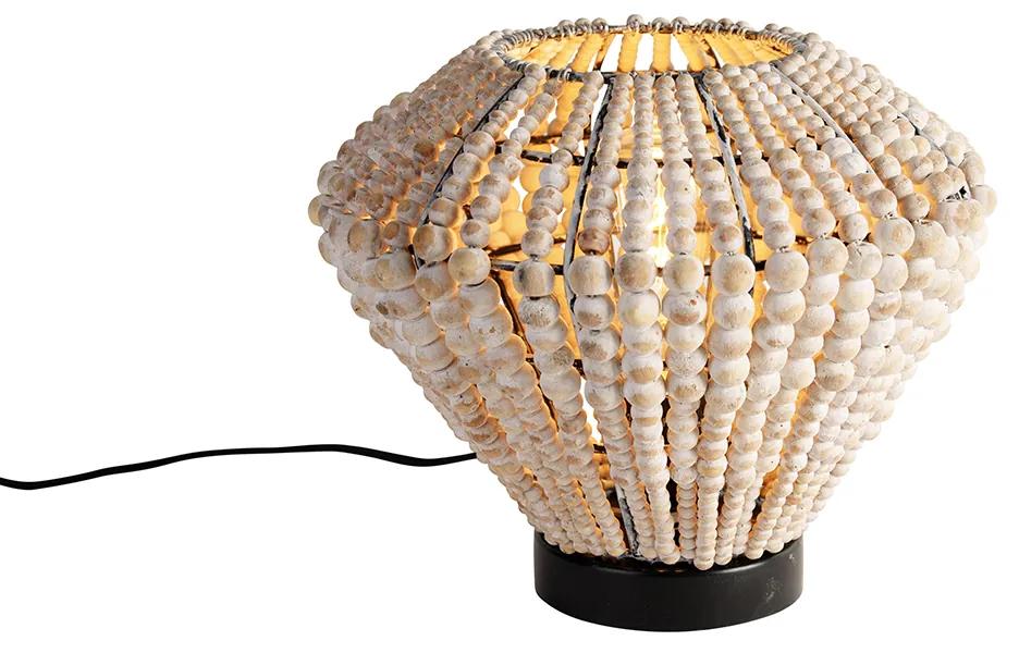 Oosterse tafellamp beige met kralen - MotiOosters E27 rond Binnenverlichting Lamp