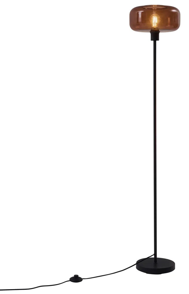 Retro vloerlamp zwart met brons glas - Bizle