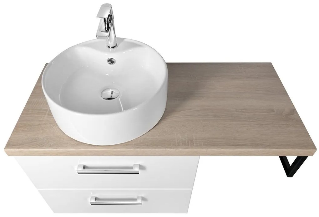 Aqualine Vega 97.5cm badkamermeubel met witte ronde waskom links wit