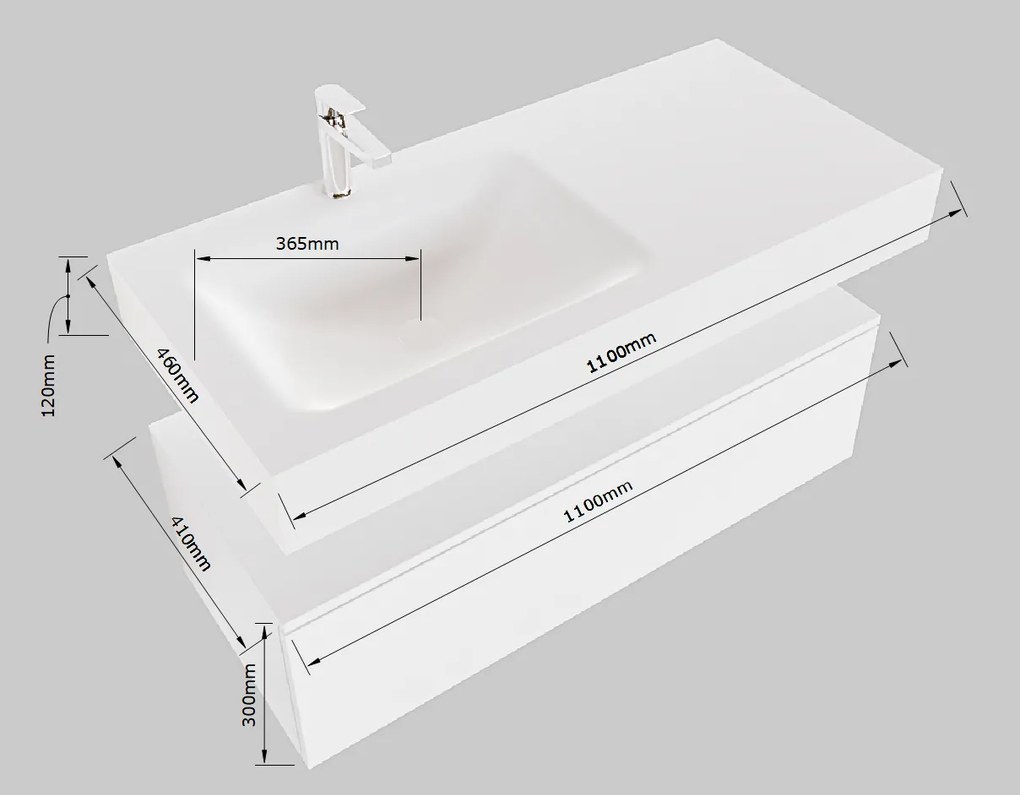 Mondiaz Alan DLux badmeubel 110cm army 1 lade met wastafel lava links 1 kraangat