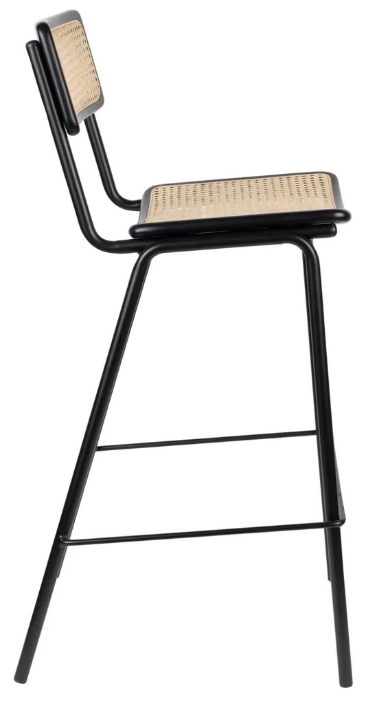 Zuiver Jort Hoge Retro Barkruk Met Rotan Zwart