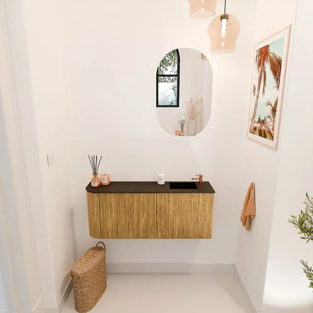 Mondiaz Joya 100cm toiletmeubel ronding links oak met wastafel faye rechts 1 kraangat urban