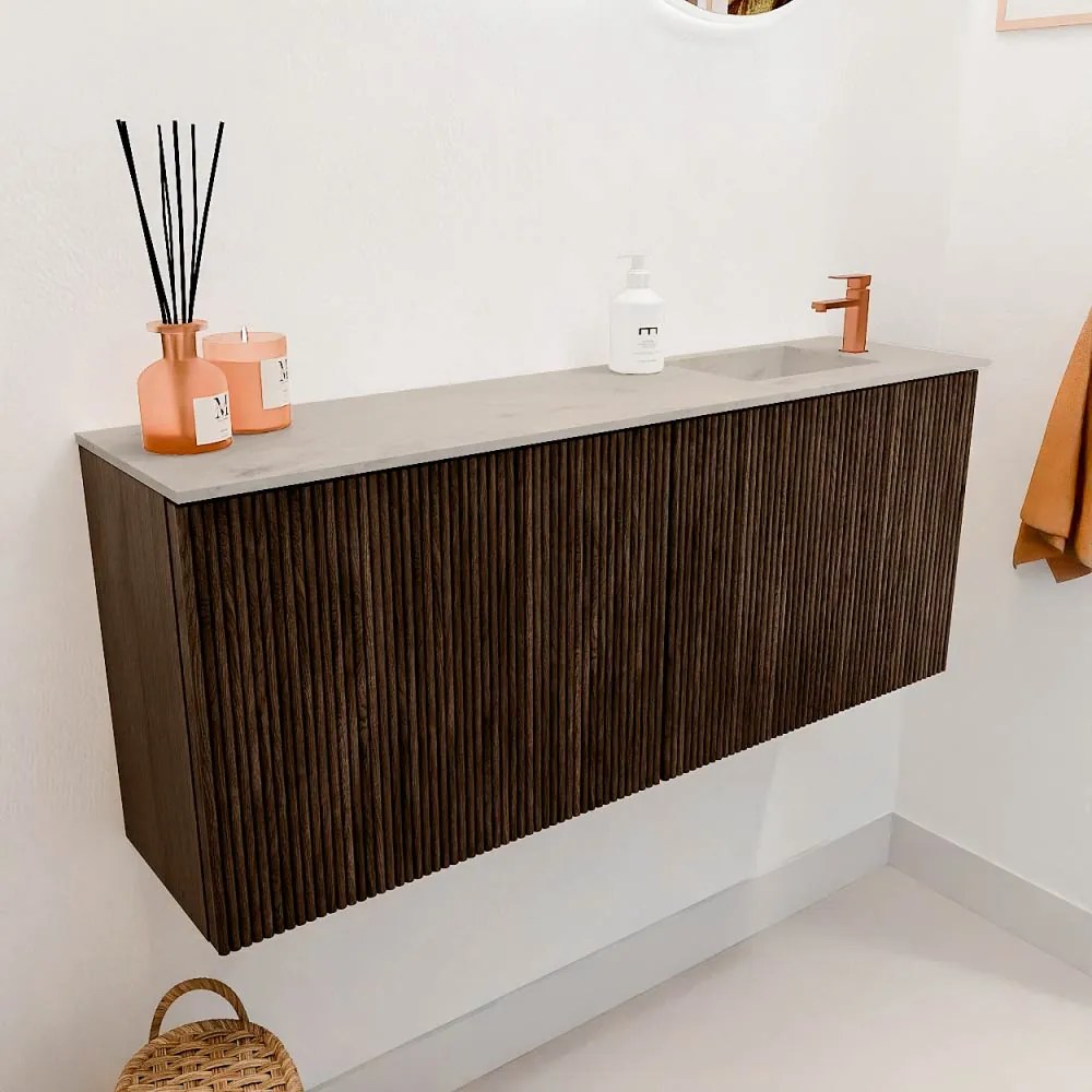 Mondiaz Joya DLux 100cm toiletmeubel walnut met wastafel faye rechts 1 kraangat opalo