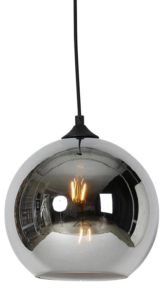 Art Deco hanglamp zwart met smoke glas - Wallace Art Deco E27 rond Binnenverlichting Lamp