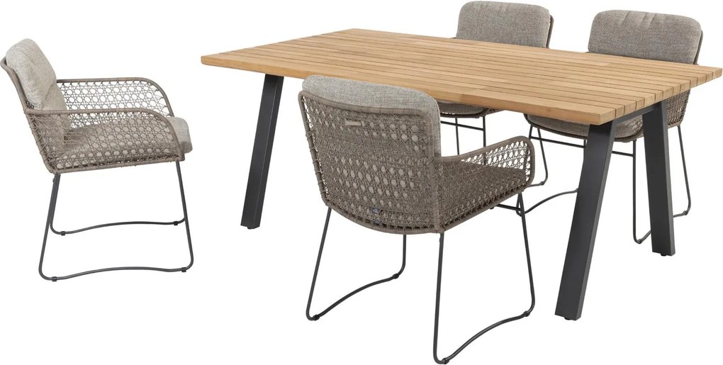 4 Seasons Outdoor Aprilla tuinset pure met Ambassador tafel met teak blad 180 x 100 cm * Sale * Tuinset houtkleur weerbestendig