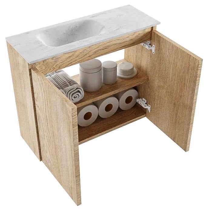 Mondiaz Ture DLux toiletmeubel 60cm washed oak met wastafel opalo links met kraangat