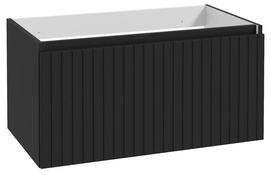 Fontana Milo badmeubel 80cm ribbelfront mat zwart met mat witte wastafel 0 kraangaten