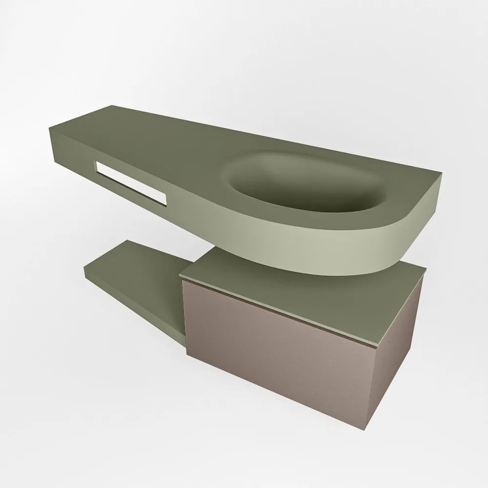 Mondiaz Riva badmeubel 120cm Smoke met 1 lade en wastafel rechts 0 kraangaten Army