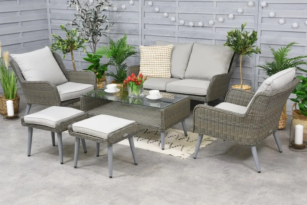 Garden Point tuinmeubelen Bilbao Coffee 4 + 2 poefs grijs