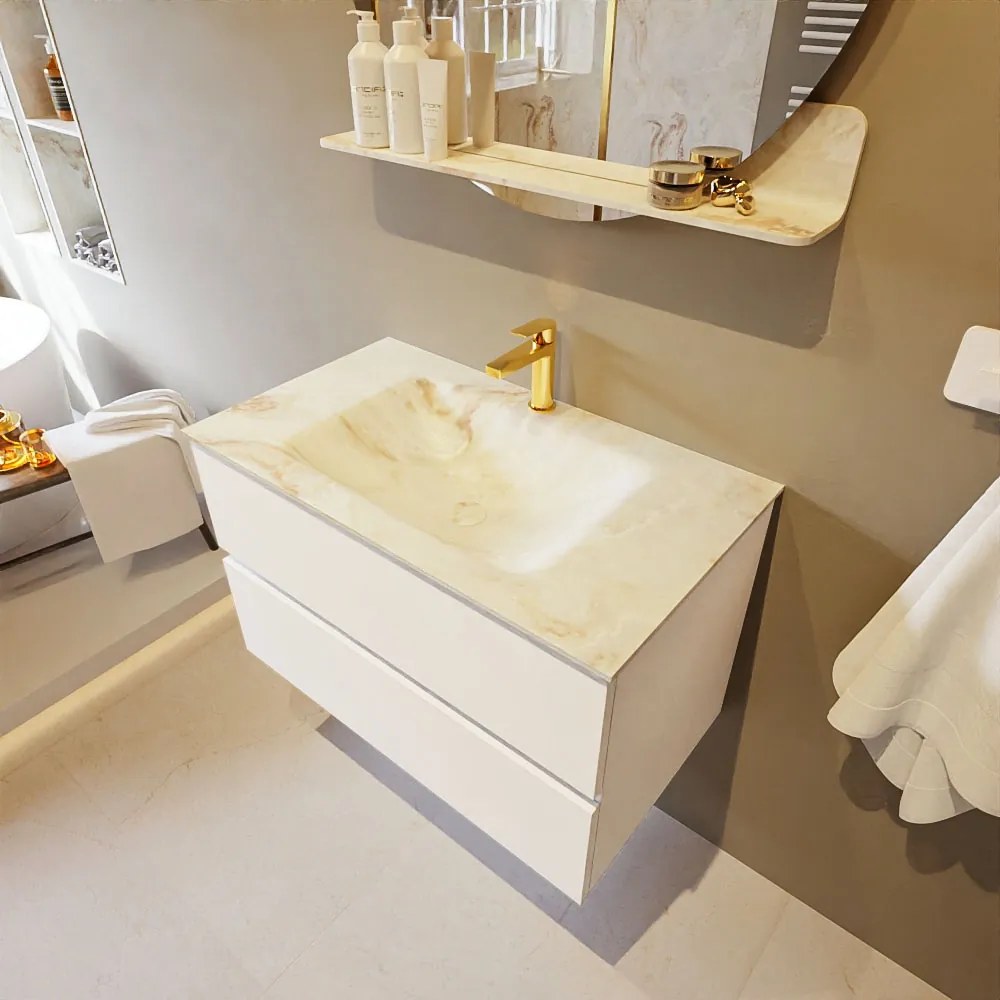 Mondiaz Vica DLux badmeubel 80cm talc 2 lades met wastafel frappe midden 1 kraangat