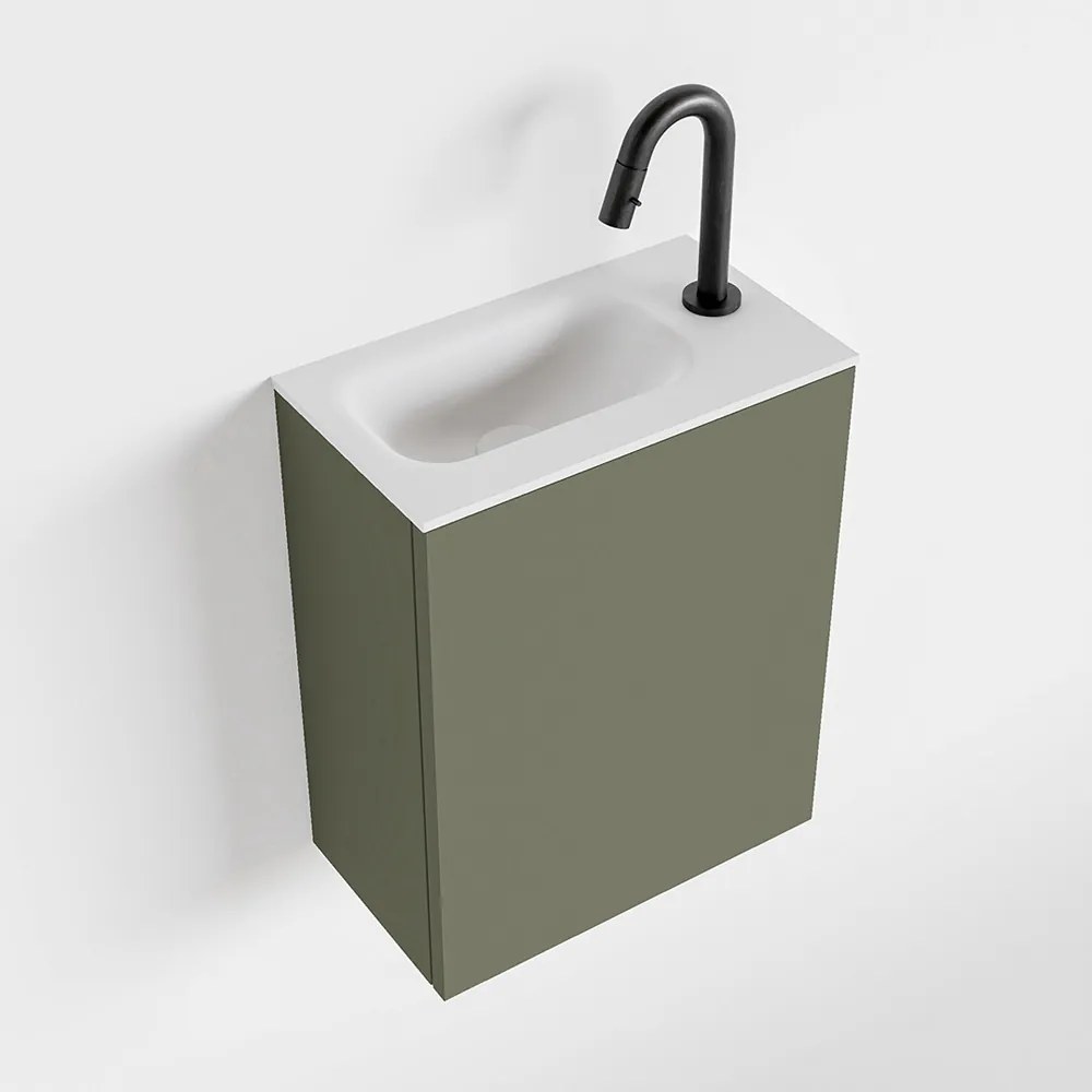 Zaro Polly toiletmeubel 40cm army met witte wastafel met kraangat rechts