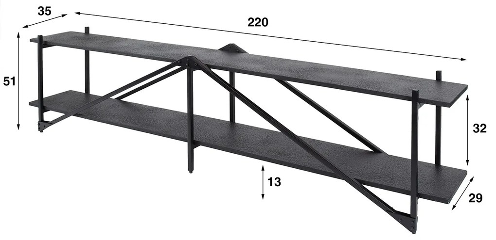 Tv-meubel 220 Cm Industrieel Minimalistisch - 220x35x51cm.