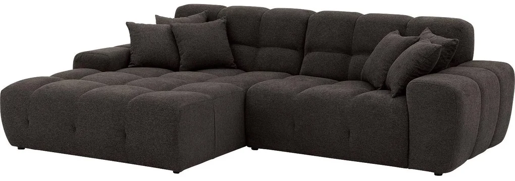 Goossens Excellent Bank Kubus - 40 X 40 Cm Stiksel donkerbruin, stof, 1,5-zits, modern design met chaise longue links