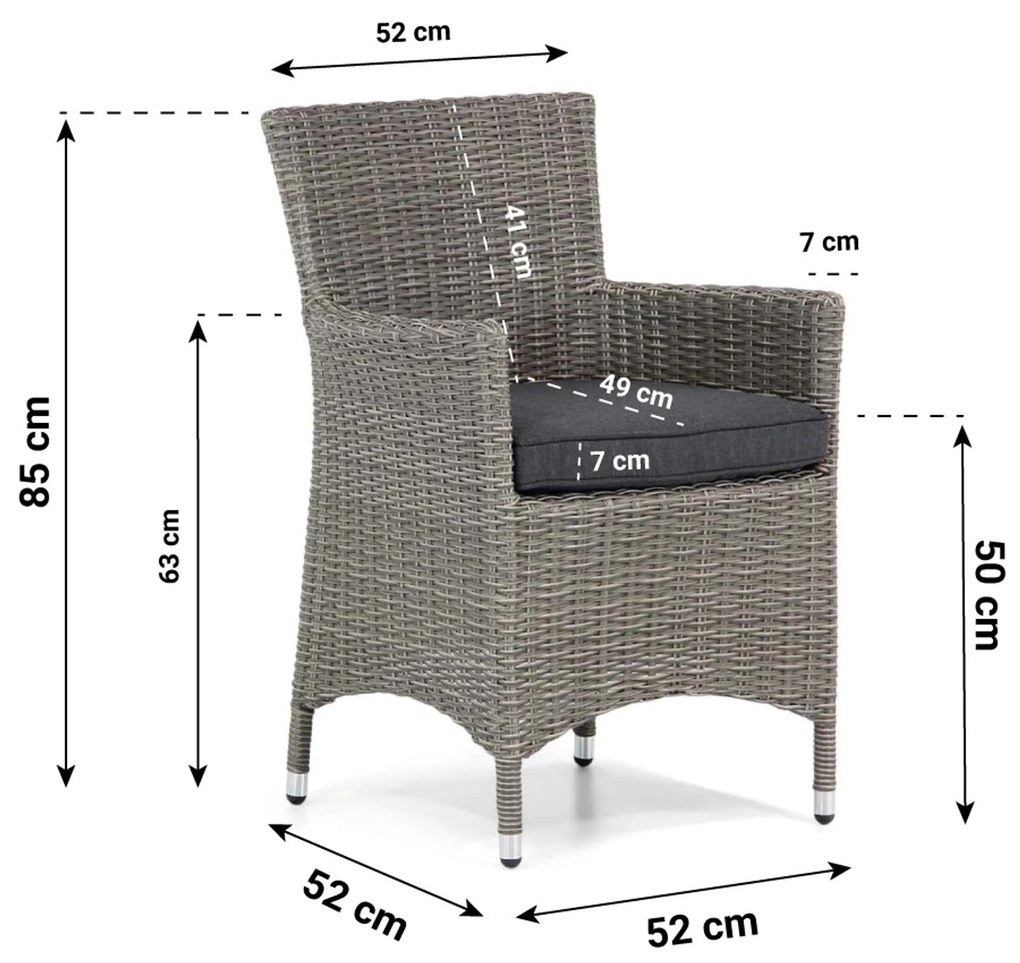 Tuinset 4 personen 90 cm Wicker Grijs Garden Collections Dublin/Weston