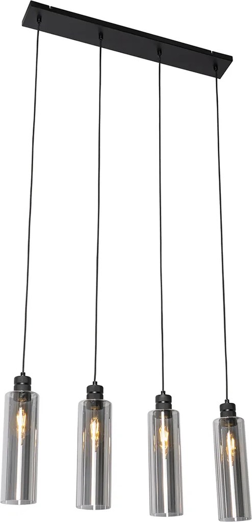 Moderne hanglamp zwart met smoke glas 4-lichts - Stavelot