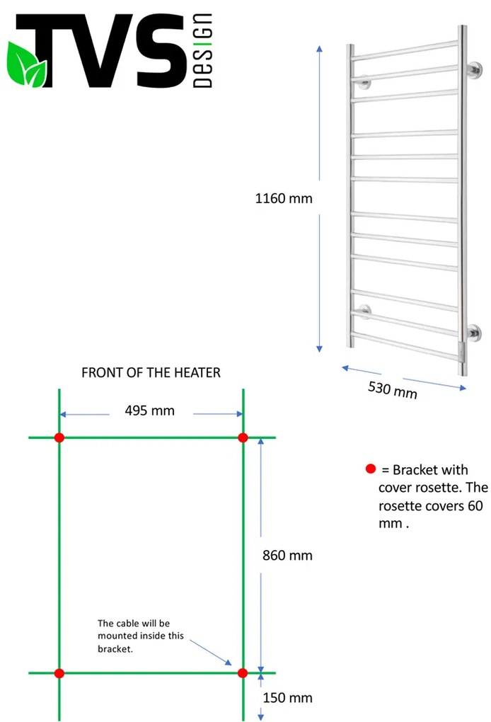 TVS Design Eldo 12 elektrische radiator zwart  120W 116x53cm