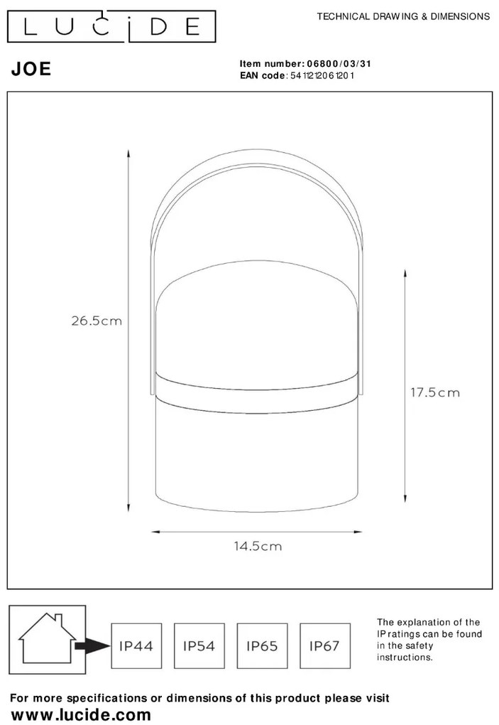 Lucide Joe oplaadbare LED lamp 3W 27x15cm wit