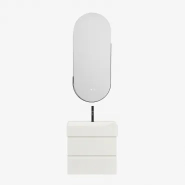 Badkamermeubelset Van Hout En Essenhoutfineer Met Geïntegreerde Wastafel Ona Wit & Oval Led And Antifog Black 45x105 Cm Vacson & Zwart - Sklum