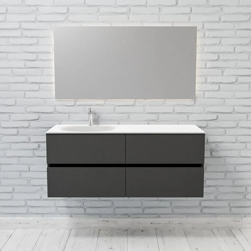 Zaro Sevilla Solid Surface badmeubel 120cm mat antraciet 1 kraangat spoelbak links 4 lades