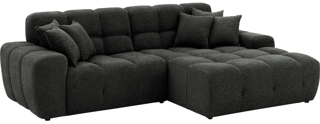 Goossens Excellent Bank Kubus - 30 X 30 Cm Stiksel zwart, stof, 1,5-zits, modern design met chaise longue rechts
