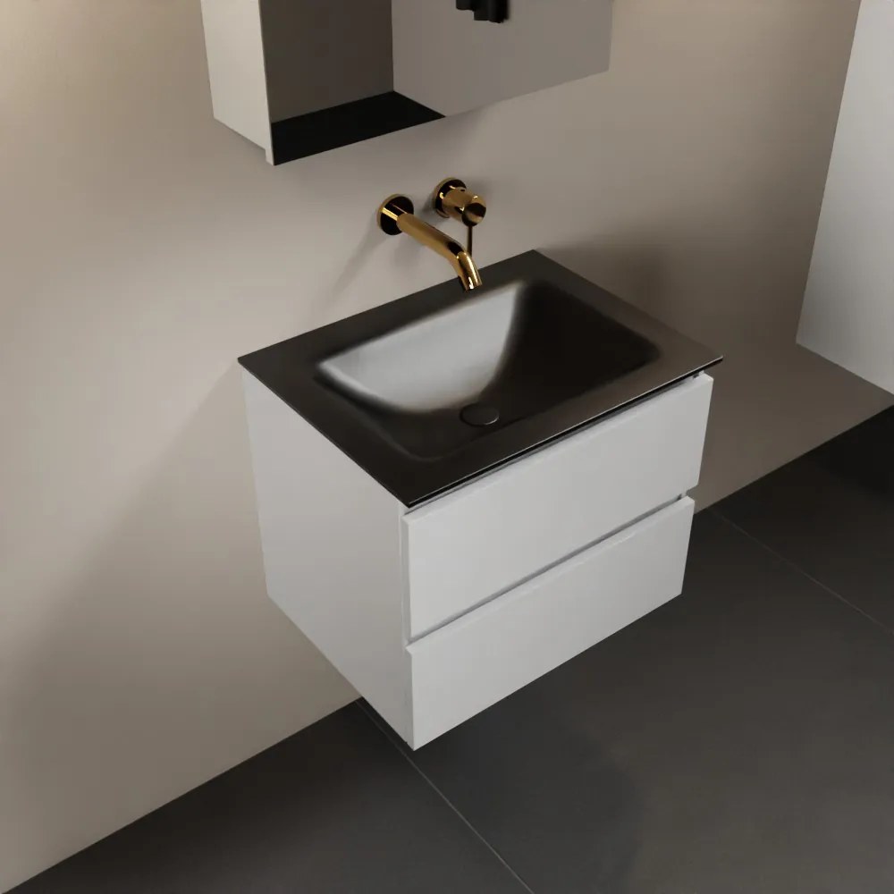 Mondiaz Aivy badmeubel 60cm talc met wastafel solid surface urban midden zonder kraangat en spiegelkast