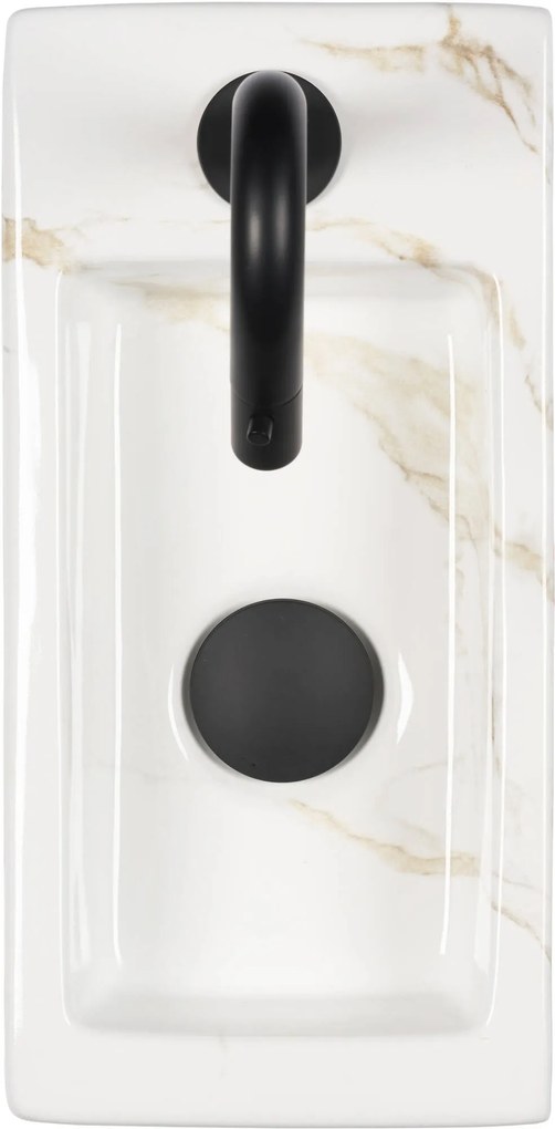 Saqu Basin fonteinset met mat zwarte kraan links marmerlook